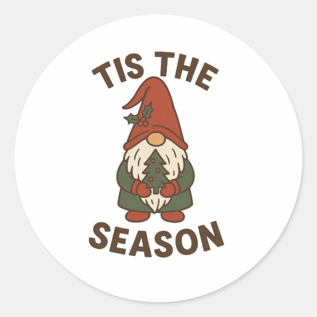 Pegatina Redonda Tis The Season Gnome Christmas (Anverso)