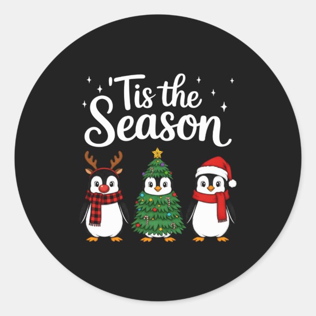 Pegatina Redonda Tis The Season Penguin Christmas Santa Long Sleeve (Anverso)