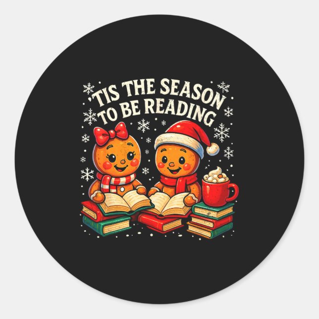 Pegatina Redonda ’tis The Season To Be Reading Book Lover Design  (Anverso)