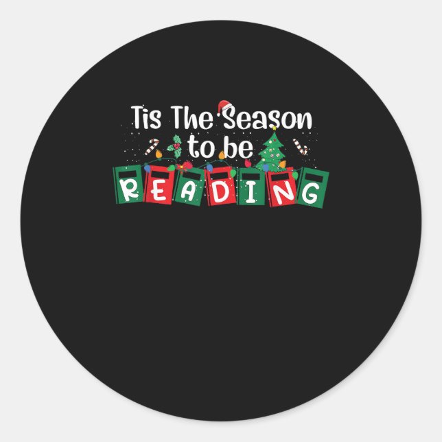Pegatina Redonda Tis The Season To Reading Christmas Teacher Book (Anverso)