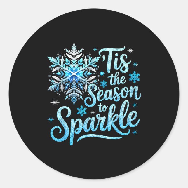 Pegatina Redonda Tis The Season To Sparkle Xmas Snowflakes Christma (Anverso)