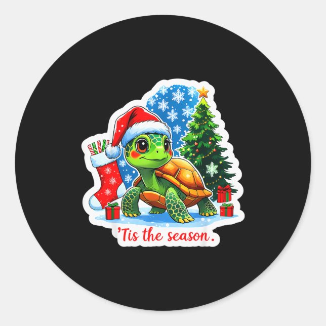 Pegatina Redonda Tis The Season Turtle Pet Owner Christmas Festive  (Anverso)