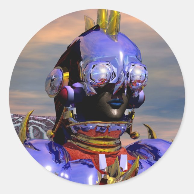Pegatina Redonda TITAN CYBORG PORTRAIT Ciencia Ficción Azul,Scifi (Anverso)