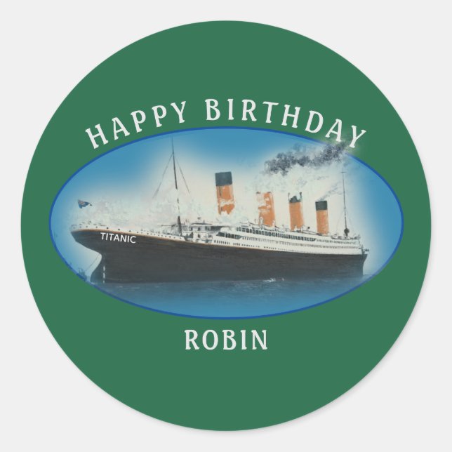 Pegatina Redonda Titanday Green RMS White Star Line Ship (Anverso)