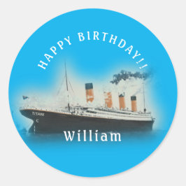 Pegatina Redonda Titanic Blue Birday White Star Line Ship