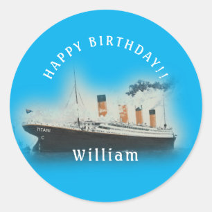 Pegatina Redonda Titanic Blue Birday White Star Line Ship