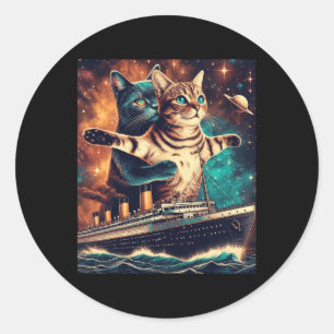 Pegatina Redonda Titanic Cats Funny Tee