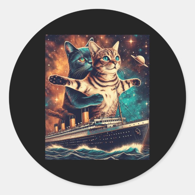 Pegatina Redonda Titanic Cats Funny Tee (Anverso)