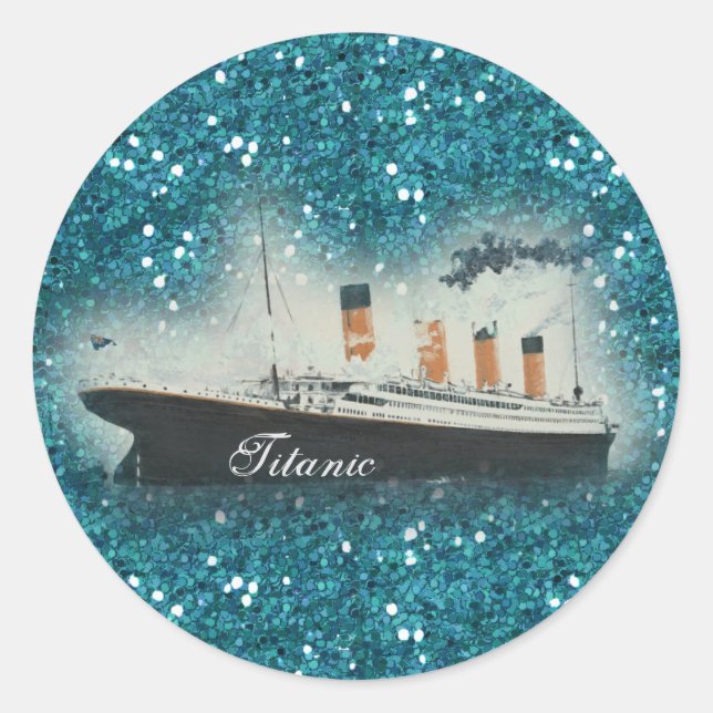 Pegatina Redonda Titanic Sapphire Purpurina White Star Line Ship (Anverso)
