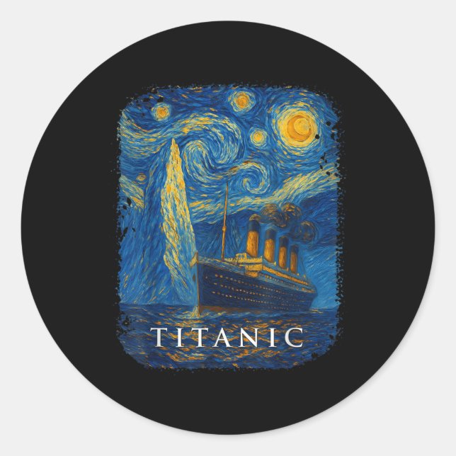 Pegatina Redonda Titanic Van Gogh Starry Night (Anverso)