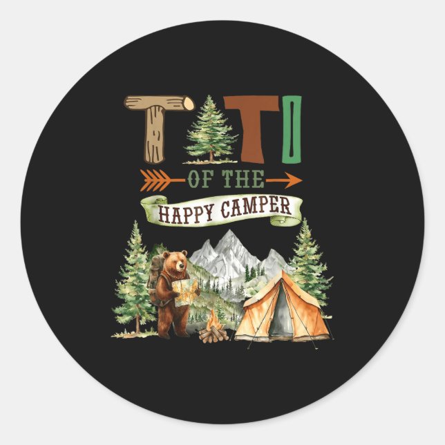 Pegatina Redonda Titi del campista feliz cumpleaños camping  (Anverso)