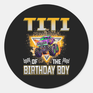 Pegatina Redonda Titi del cumpleaños del niño Camión Monstruo Cumpl