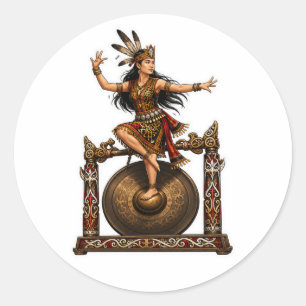 Pegatina Redonda TÍTULO BAILARÍN TRIBAL DAYAK EN GOSticker TRADICIO