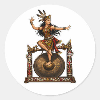 Pegatina Redonda TÍTULO BAILARÍN TRIBAL DAYAK EN GOSticker TRADICIO