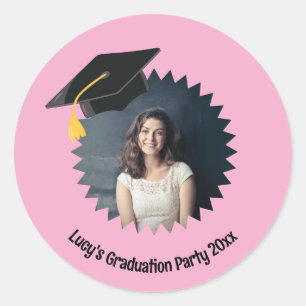 Pegatina Redonda Título de graduación de texto y foto personalizado