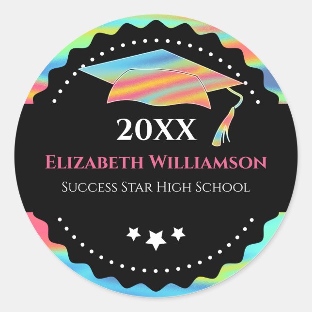 Pegatina Redonda Título de graduación Holográfico moderno (Anverso)