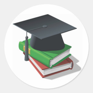 Pegatina Redonda Título de graduación y libros