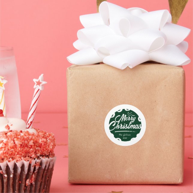 Pegatina Redonda tiza verde de navidad de merry (Fiesta)