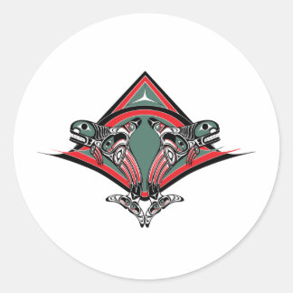 Pegatina Redonda Tlingit Killer Whale & Eagle