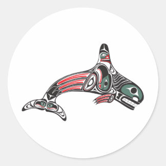 Pegatina Redonda Tlingit Killer Whale & Eagle