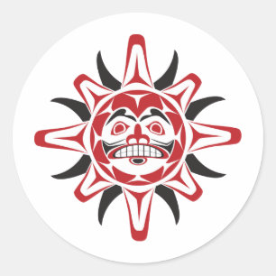 Pegatina Redonda Tlingit Sun