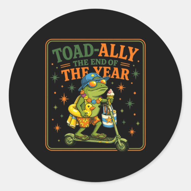 Pegatina Redonda Toad-Ally El Fin De Año Divertido Sapo Escolar (Anverso)