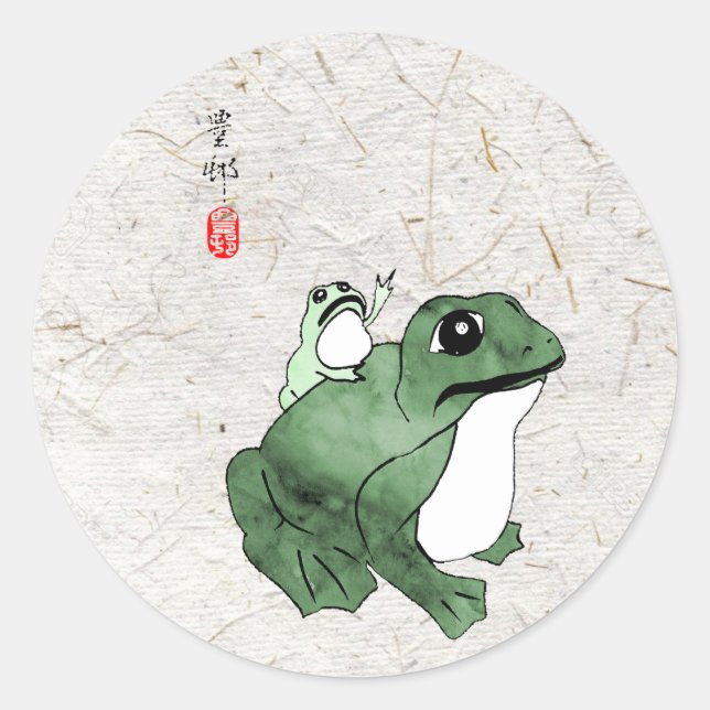 Pegatina Redonda Toad de rana japonesa grande del siglo XIX (Anverso)