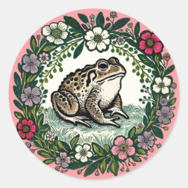 Pegatina Redonda Toad Wildflowers