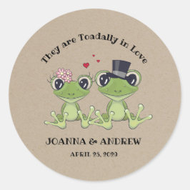 Pegatina Redonda ©Toadally in Love Rústico Frog Couple Boda