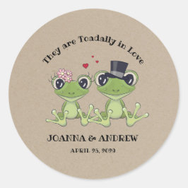 Pegatina Redonda ©Toadally in Love Rústico Frog Couple Boda