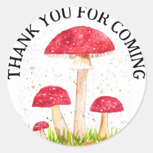 Pegatina Redonda Toadstoide Bosque de hongos acuarela Naturaleza Ro