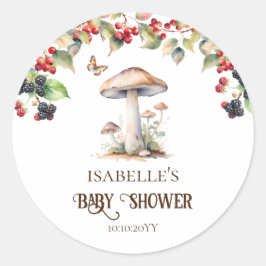 Pegatina Redonda Toadstool de Woodland & Mushroom Fall Baby Shower