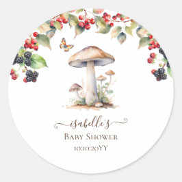 Pegatina Redonda Toadstool de Woodland & Mushroom Fall Baby Shower