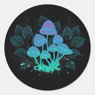 Pegatina Redonda Toadstools en Bushes