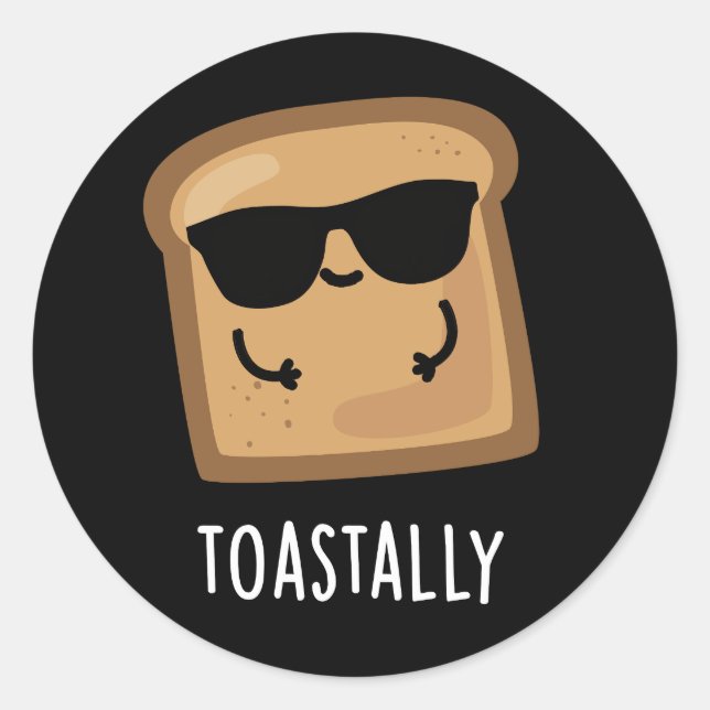 Pegatina Redonda Toastonny Funny Toast Bread Pun Dark BG (Anverso)