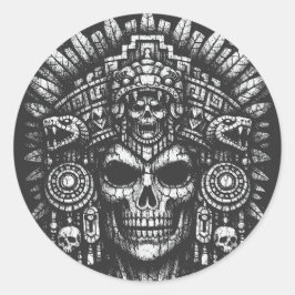 Pegatina Redonda Tocado de cráneo azteca de BurnsInHell