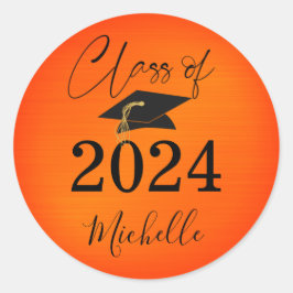 Pegatina Redonda Tocado negro naranja de graduación guion metálico