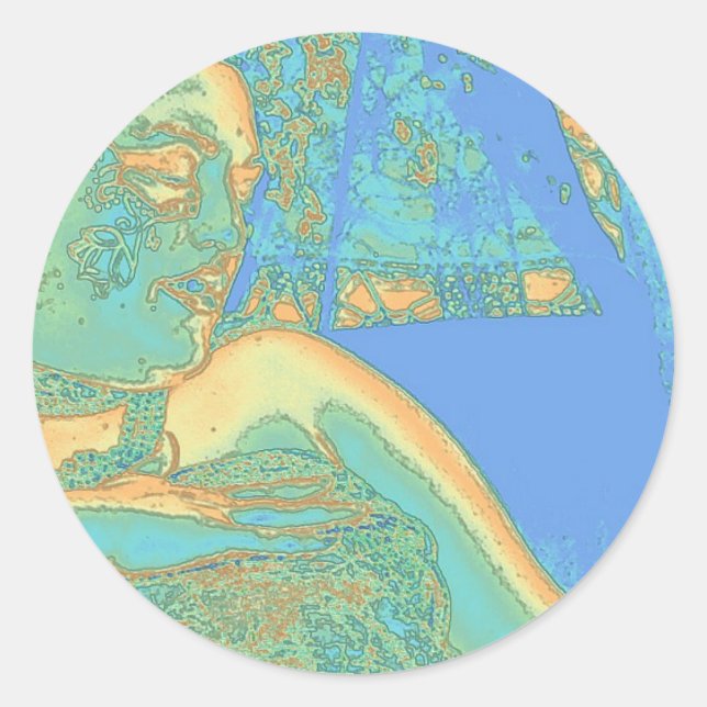 Pegatina Redonda Tocando a Oshun (Anverso)