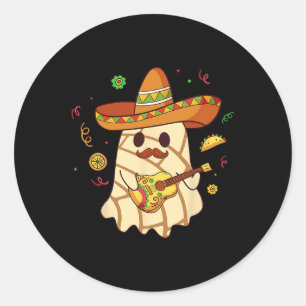 Pegatina Redonda Tocante Fantasma Guitarra Conchas Pan Dulce Hallow
