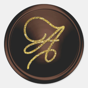 Pegatina Redonda TODA LAS INICIALES Monograma de guión dorado Choco