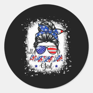 Pegatina Redonda Todas las Chicas norteamericanas camisetas Bandera
