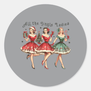 Pegatina Redonda Todas las damas de Jingle divertido vintage Navida