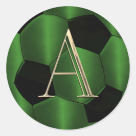 Pegatina Redonda TODAS LAS INICIALES Balón de fútbol verde esmerald