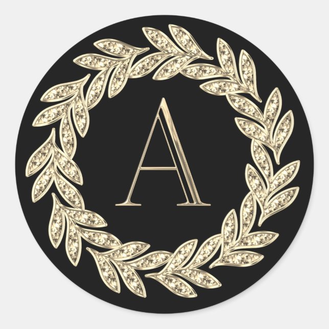 Pegatina Redonda TODAS LAS INICIALES Hojas de corona monograma en c (Anverso)