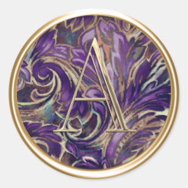 Pegatina Redonda TODAS LAS INICIALES Monograma de oro sobre Damasco