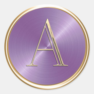Pegatina Redonda TODAS LAS INICIALES Monograma de oro sobre morado