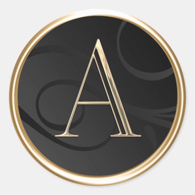 Pegatina Redonda TODAS LAS INICIALES Monograma de oro sobre negro (Anverso)