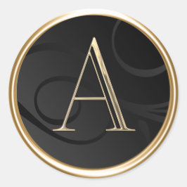 Pegatina Redonda TODAS LAS INICIALES Monograma de oro sobre negro