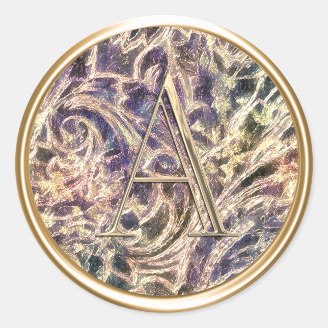 Pegatina Redonda TODAS LAS INICIALES Monograma de oro sobre patrón (Anverso)