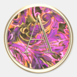 Pegatina Redonda TODAS LAS INICIALES Monograma dorado Damasco rosa